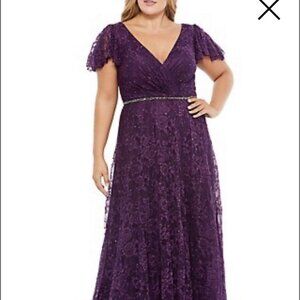 Mac Duggal Embellished Flutter Sleeve Evening Gown